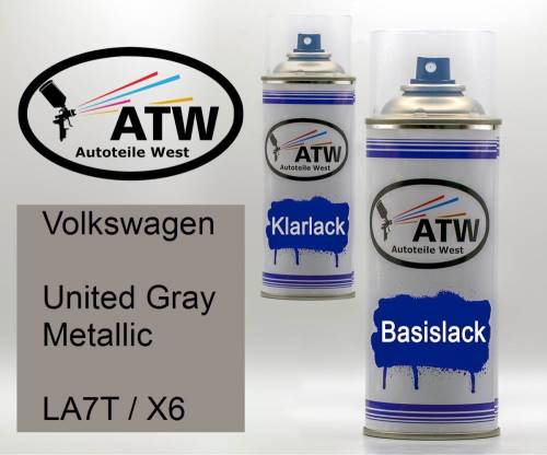 Volkswagen, United Gray Metallic, LA7T / X6: 400ml Sprühdose + 400ml Klarlack - Set, von ATW Autoteile West.